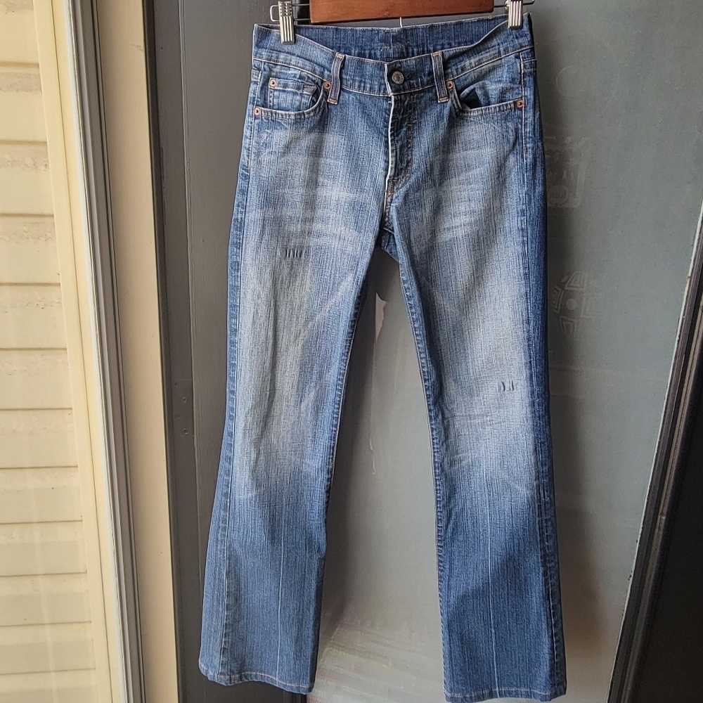 7 For All Mankind Bootcut Womens 28 Rise 8" Denim Flare Stretch Blue Stretchy - Picture 2 of 12
